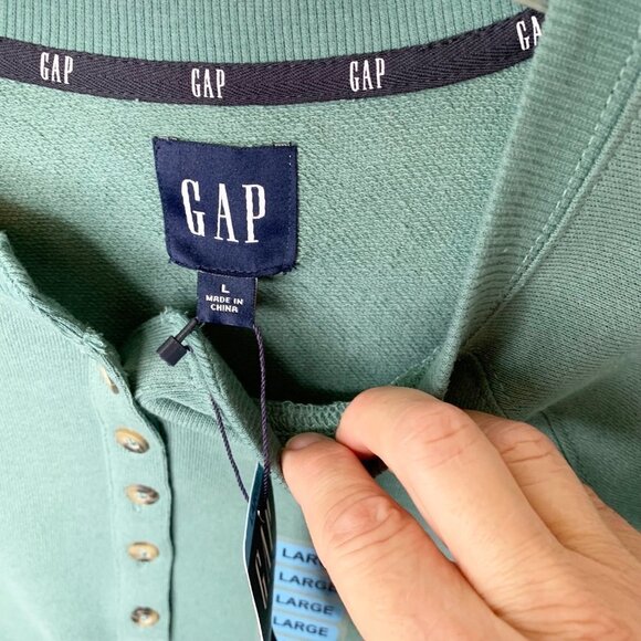 NWT GREEN GAP HENLEY BUTTON FRONT SWEATSHIRT - LARGE - Picture 8 of 10